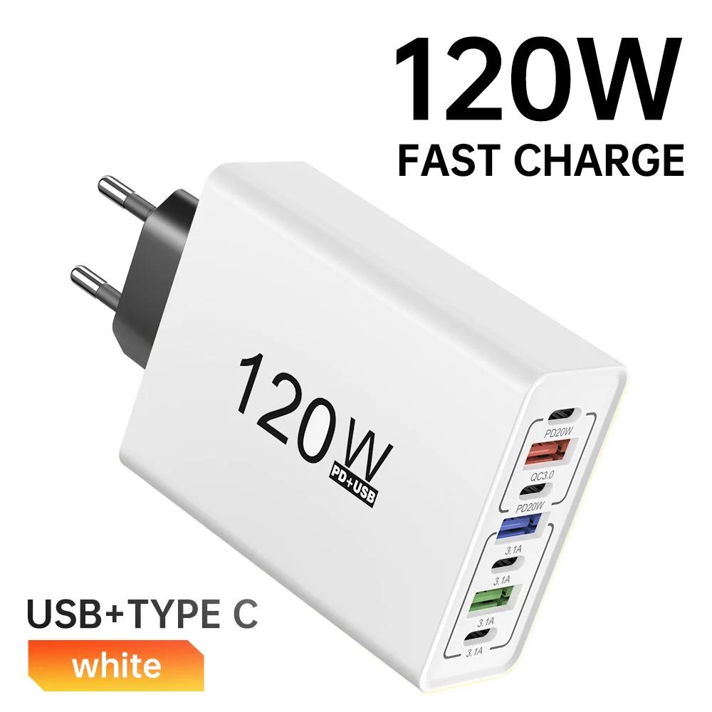 Încărcător USB Multi-Porturi 120W Tip C Încărcare Rapidă Adaptor Încărcare Telefon Pentru iPhone Samsung Xiaomi Mufă UE/SUA Încărcător de Perete