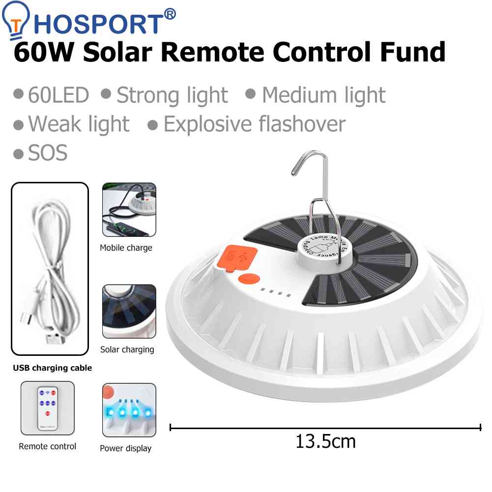 30W/60W/120W Fan Tent Light Remote Control Battery/Solar Searchlight USB Rechargeable LED Waterproof 3/5 Modes for Outdoor Home