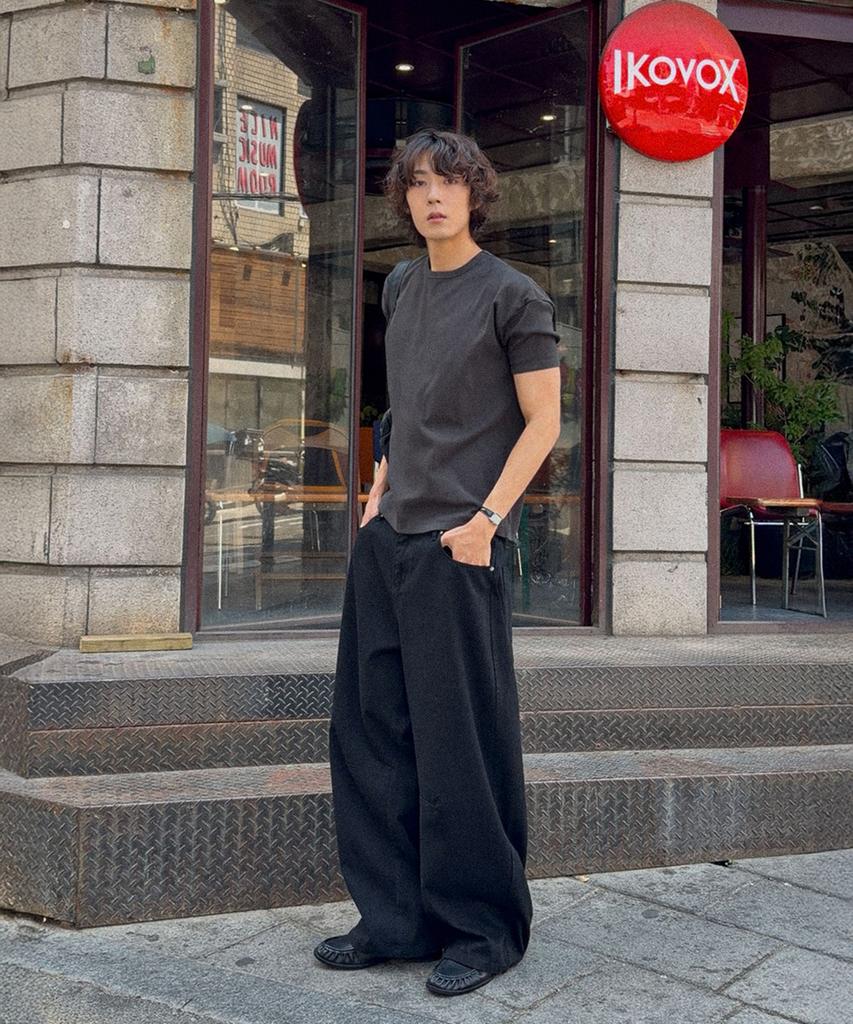 MOOD INSIDE Ribbed Muscle Round Half Tee_White Melange (B Type)