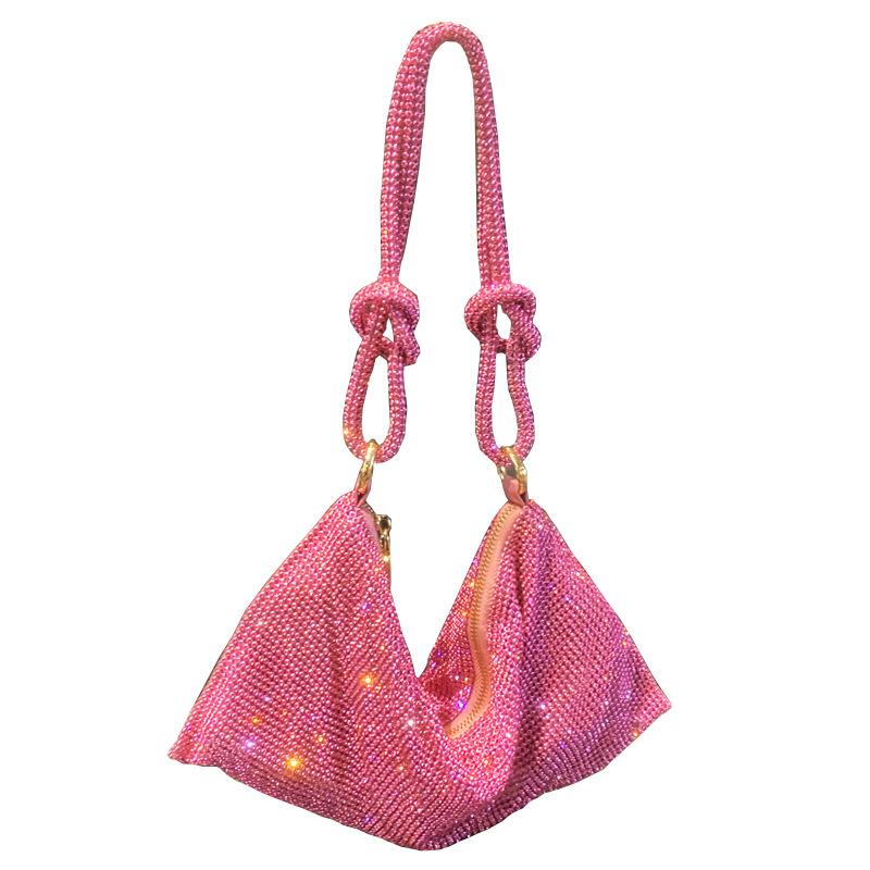 Women'S Bag, Rhinestone Armpit Bag, Diamond-Encrusted Handbag, Pink Bag, Hand-Carried Small Bag, Women'S Bag.