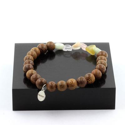 Stones and Minerals. Beryl Morganite Bracelet from Brazil + 8 Mm Wooden Beads. Made In France.