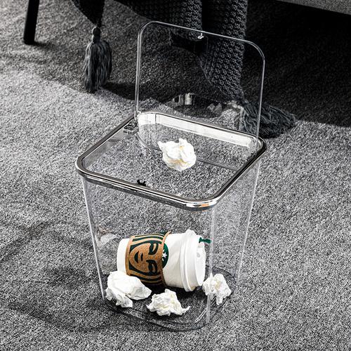 Light Luxury Waste Bins Home Living Room with Cover Bedroom Toilet Living Room Dormitory Desktop Transparent Acrylic Trash Can