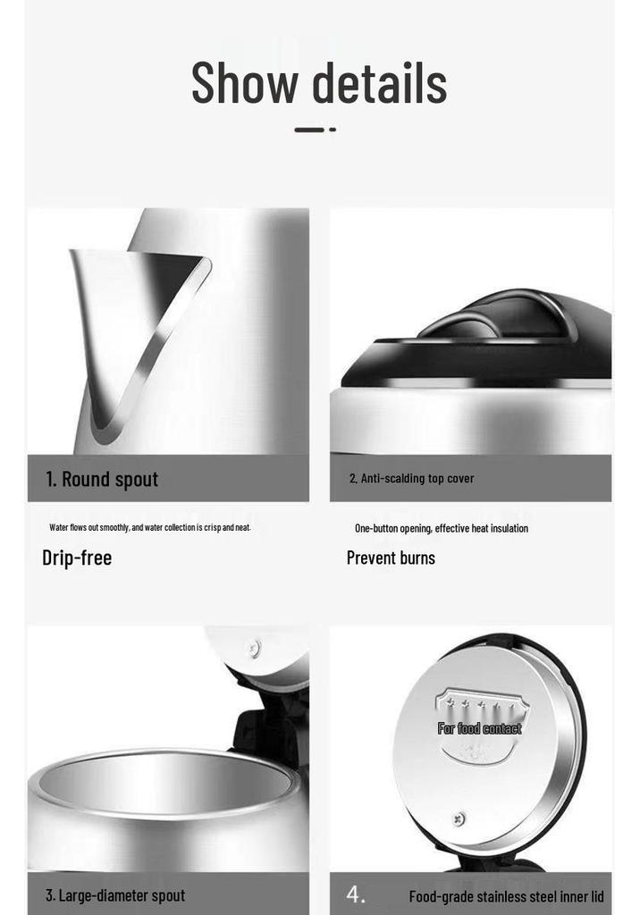 304 Stainless Steel Electric Kettle with Auto Shut-off & Keep Warm Feature