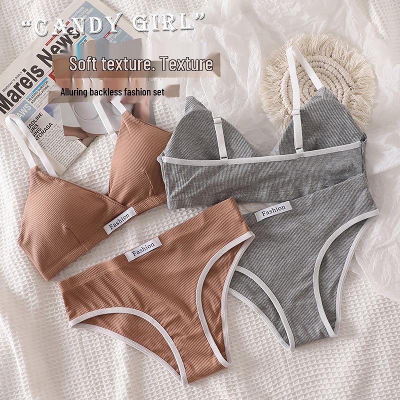 Sporty Women's Letter Print Embroidery Lingerie Set with Built-in Pads and Beautiful Back Design.