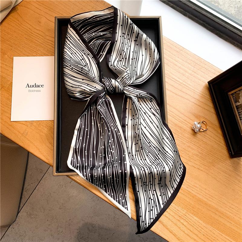 Luksuriøst langt silkeskjerf for kvinner, dyre- og hesteprint, tynt smalt skjerf, veskebånd, hårbånd, sløyfe, skjerf, damehalsklut