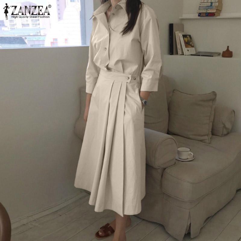 

ZANZEA Летний повседневный отложной воротник 3/4 рукав женское платье