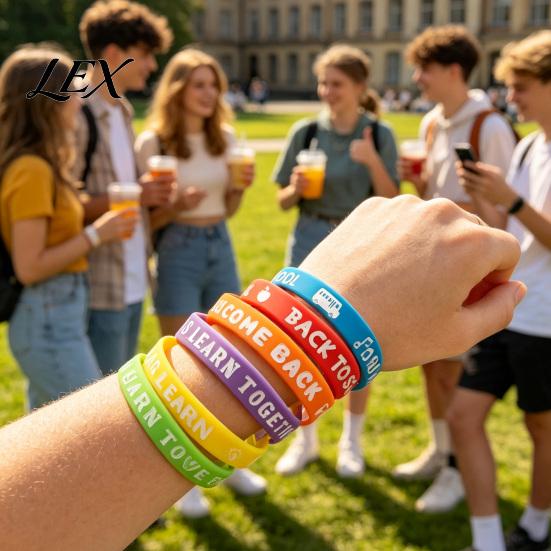 Durable Rubber Wrist Bands for Students 6 Pcs Welcome Back to School Bracelets, First Day of Colorful Theme Party Favors Silicone Wristbands Students,