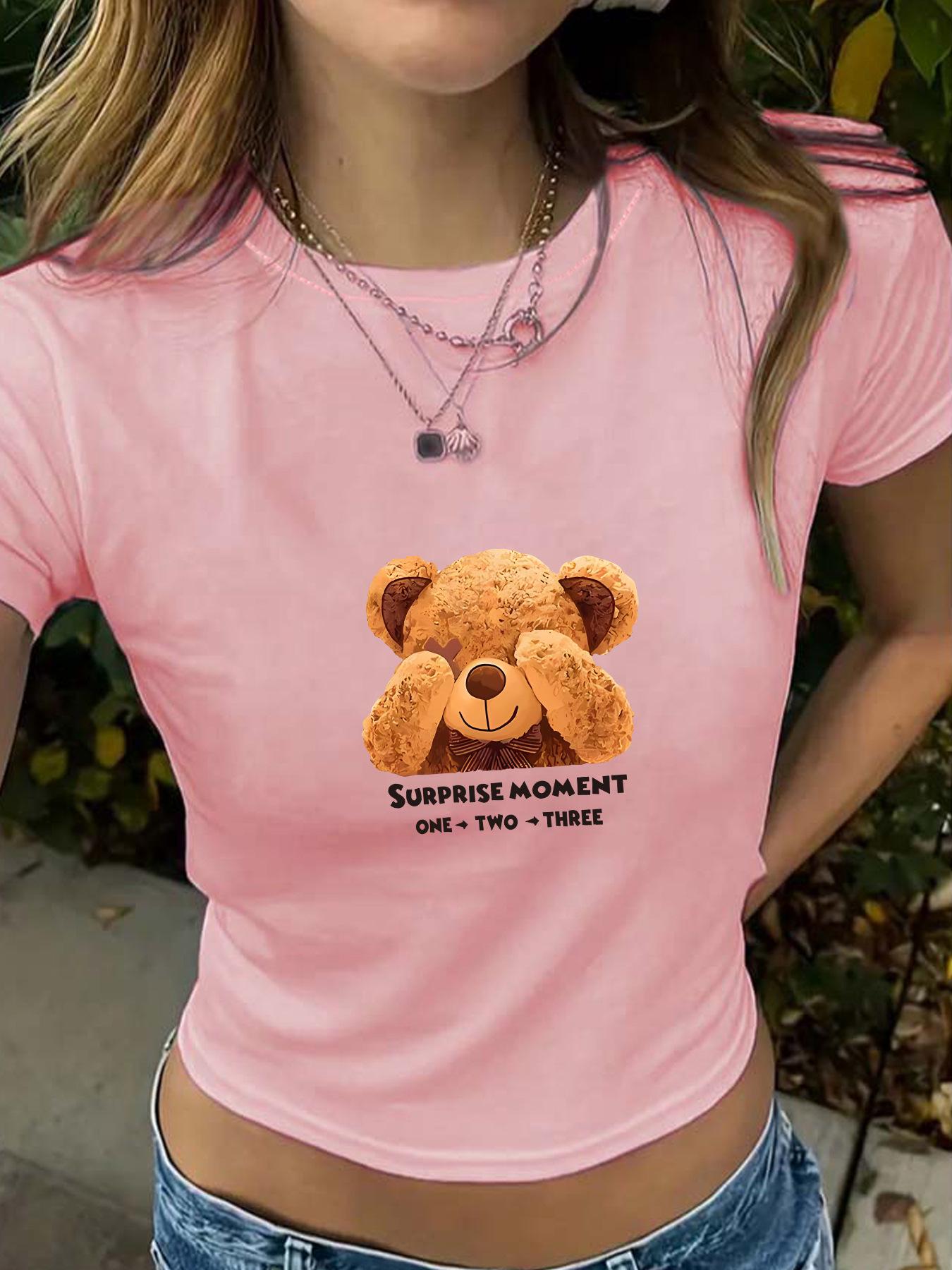 

Милая мультяшная футболка Y2K с круглым вырезом и принтом медведя Medium