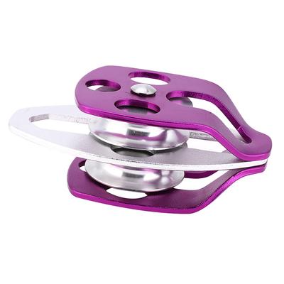 Double-Bearing Aluminum Climbing Pulley for Ascent, Rescue, Mountaineering, Transport, and Aerial Work, High Strength and Wear Resistance (Purple)