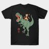 Men Black Print T-shirt T-Rex Catana Cat No-Cut Transfer Paper Print Cotton Tshirt