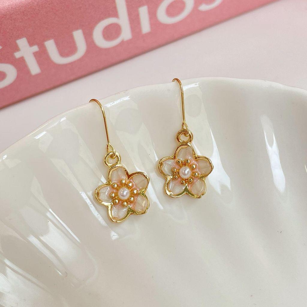 Exquisite Summer Cherry Blossom Pink Flower Earrings - Three-Dimensional, Light Luxury Design
