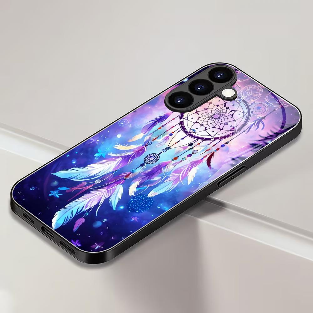 Artistic Feather Tempered Glass Phone Case Suitable for Samsung Galaxy S26 S25 S24 S23 S22 S20FE/Ultra/Plus Anti Drop Back Cover