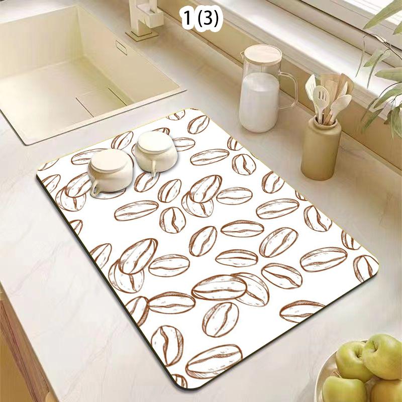 

Vintage Coffee & Botanical Pattern Absorbent Quick Dry Dish Drying Mat Non Slip Kitchen Counter Mat for Coffee Bar Home Decor (as the picture,20x30cm)