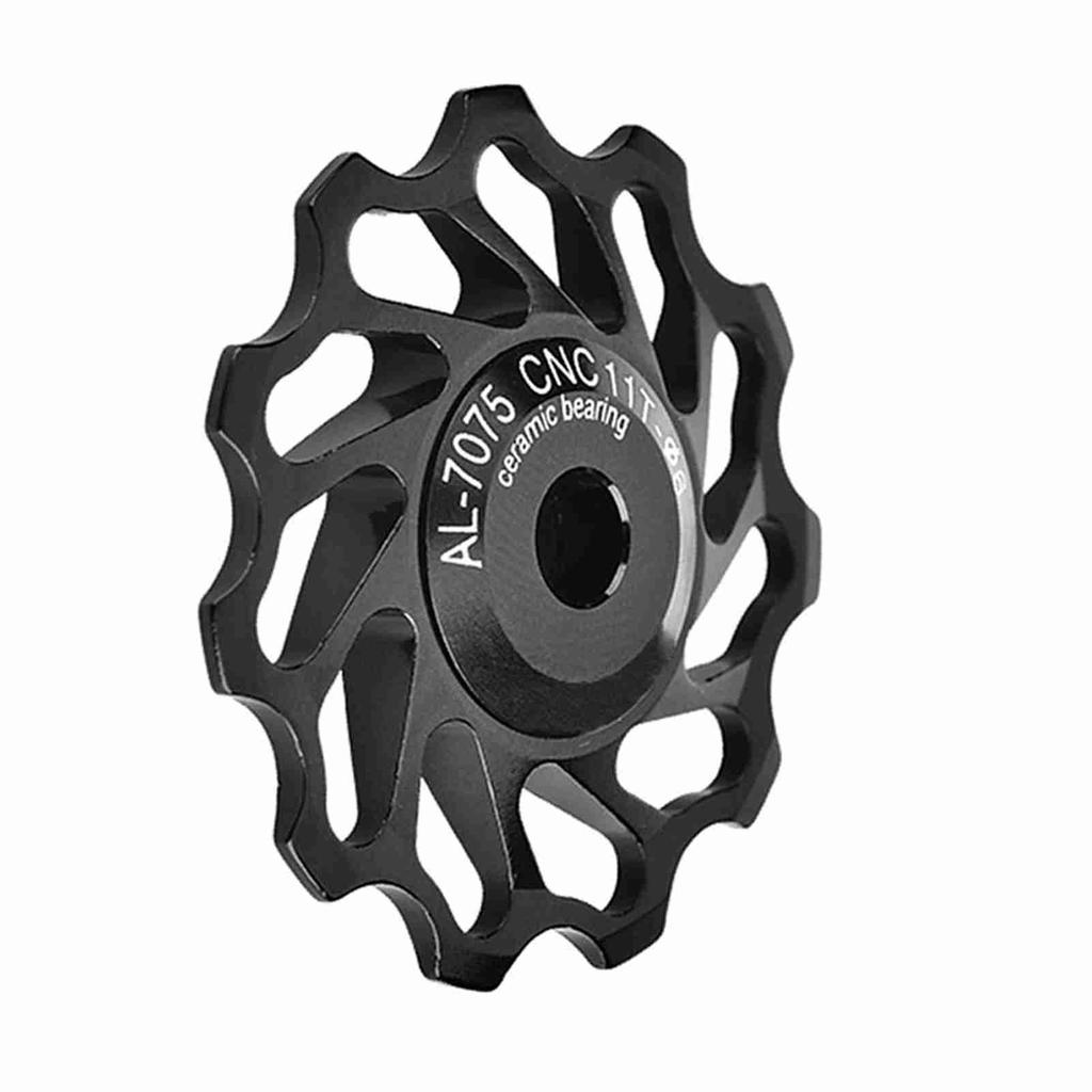 1 Pair Ceramic Bearing Rear Pulley Wheel Bike Roller (11T, Black)