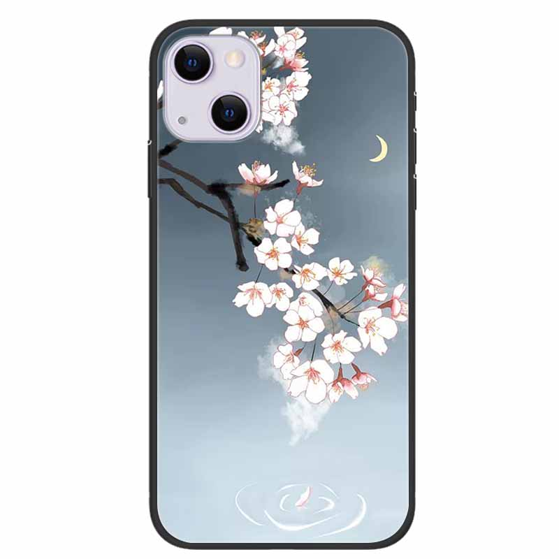 For iPhone 14/14 Plus Case Black Silicone Soft TPU Luxury Flower Animal Back Cover For iPhone 14/14 Plus New Shells for iPhone14
