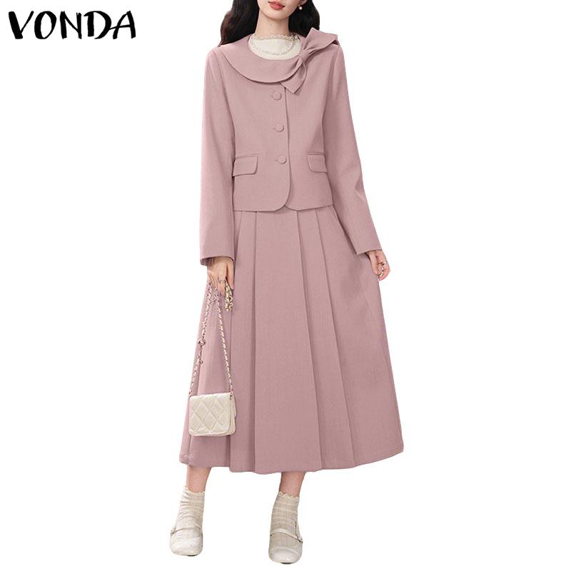 VONDA Elegantní dámské outfity Dlouhý rukáv Mašle Blůza a Kalhoty Ležérní dvoudílné obleky