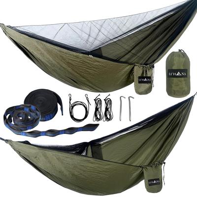[Japanese Brand] LUHANA Hammock with Mosquito Net, Camping, Lightweight, Belt Length 3m, 16 Nodes, 3 Colors To Choose From, Army Green