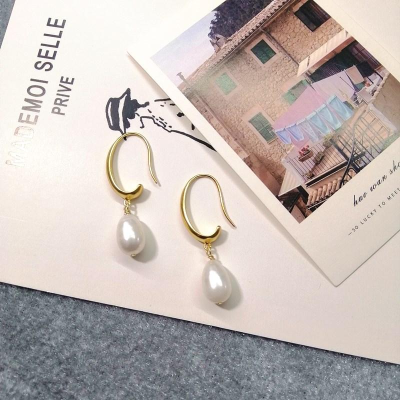 Винтажные серьги из натурального пресноводного жемчуга с золотым покрытием - висячие, пусеты и серьги-крючки