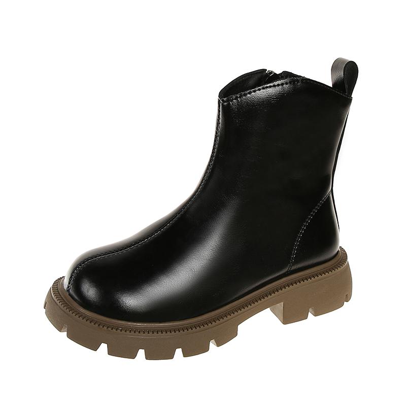 Girls Ankle Boots Side Zipper Children Fashion Leather Boots Non-slip Kids Black Short Boots Anti-Slippery 2024 Winter New