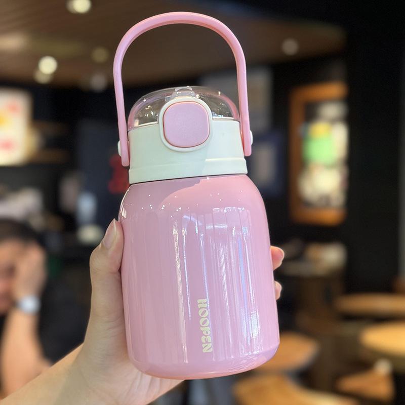 316 Stainless Steel Handheld Thermos Cup Large Capacity Leak Proof Vacuum Flask Portable Drinking Kettle Container 500ml розовый