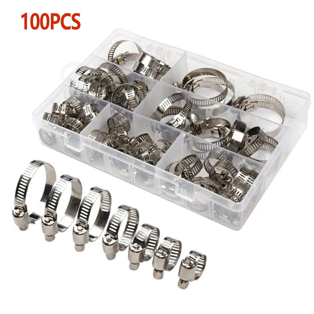 60/100pcs Stainless Steel Screw Band Hose Clamps Adjustable Car Fuel Hose Clamps Clamp Hose Clamp Fasteners Kit