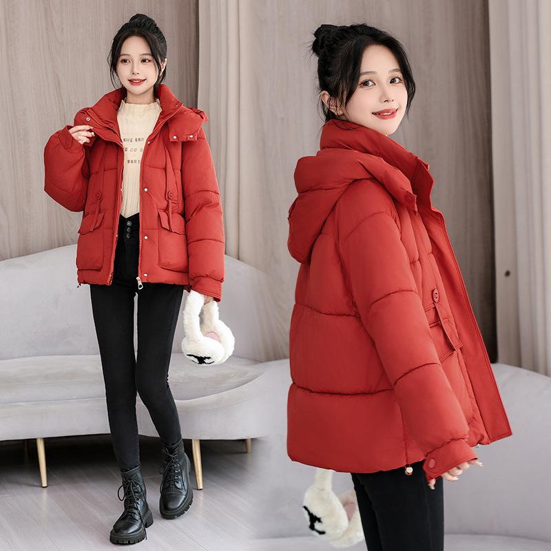 2025 Short Hooded Down Cotton Jacket Women's New Winter Thickened Warm Padded Jacket Loose Bread Jacket
