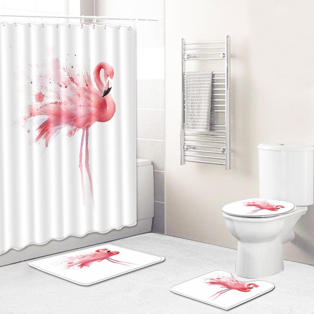 Flamingo Rohožka Koupelnová Protiskluzová Podložka na Podlahu Kombinace Sprchového Závěsu Koberec Evropský a Americký Styl Exploze Žena