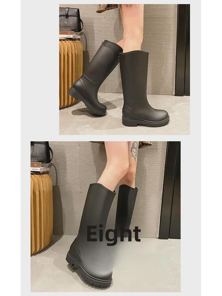 Stylish Women's Waterproof Non-Slip Long Rain Boots - Wear-Resistant Rubber with Warm Cotton Lining