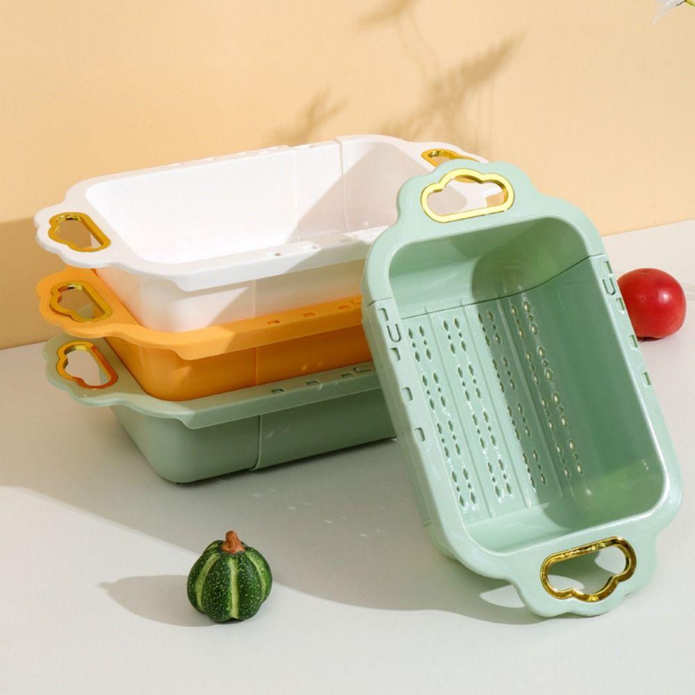 

Rectangle Drainage Basket Plastic Fruit Washing Bowl Telescopic Drain Rack For Kitchen