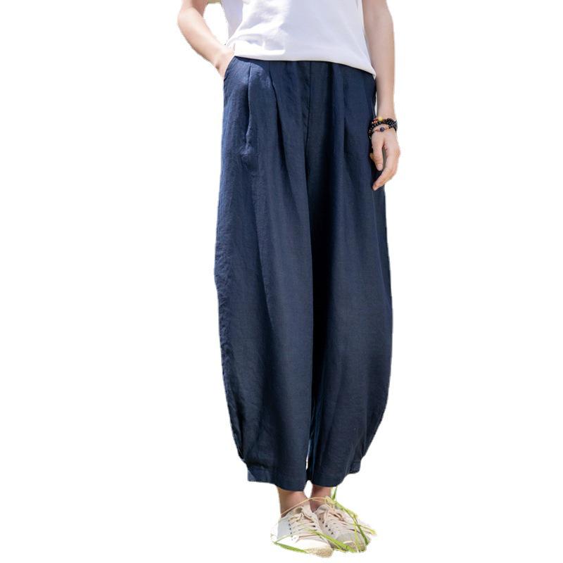 Spring Summer Artistic Loose Sand-Washed Linen Casual Pants for Women - Slimming, Lightweight Meditation Lantern Style