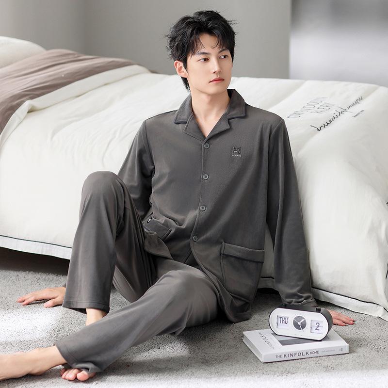 Autumn And Winter Pajamas Men'S Coral Fleece Thickened Fleece Spring And Autumn Warm Thin Island Fleece Large Size Loungewear Set