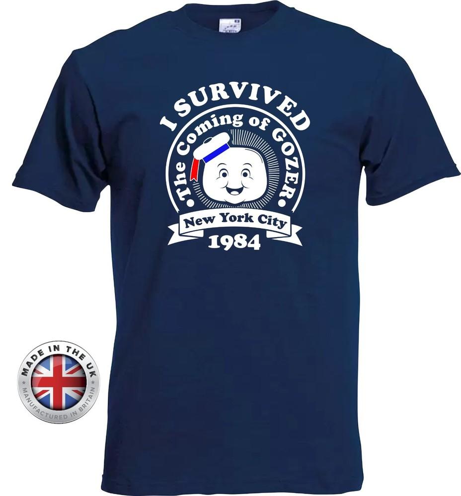 Ghostbusters T Shirt I Survived Gozer Black Navy T ShirtUnisexLadies Fitted 3XL