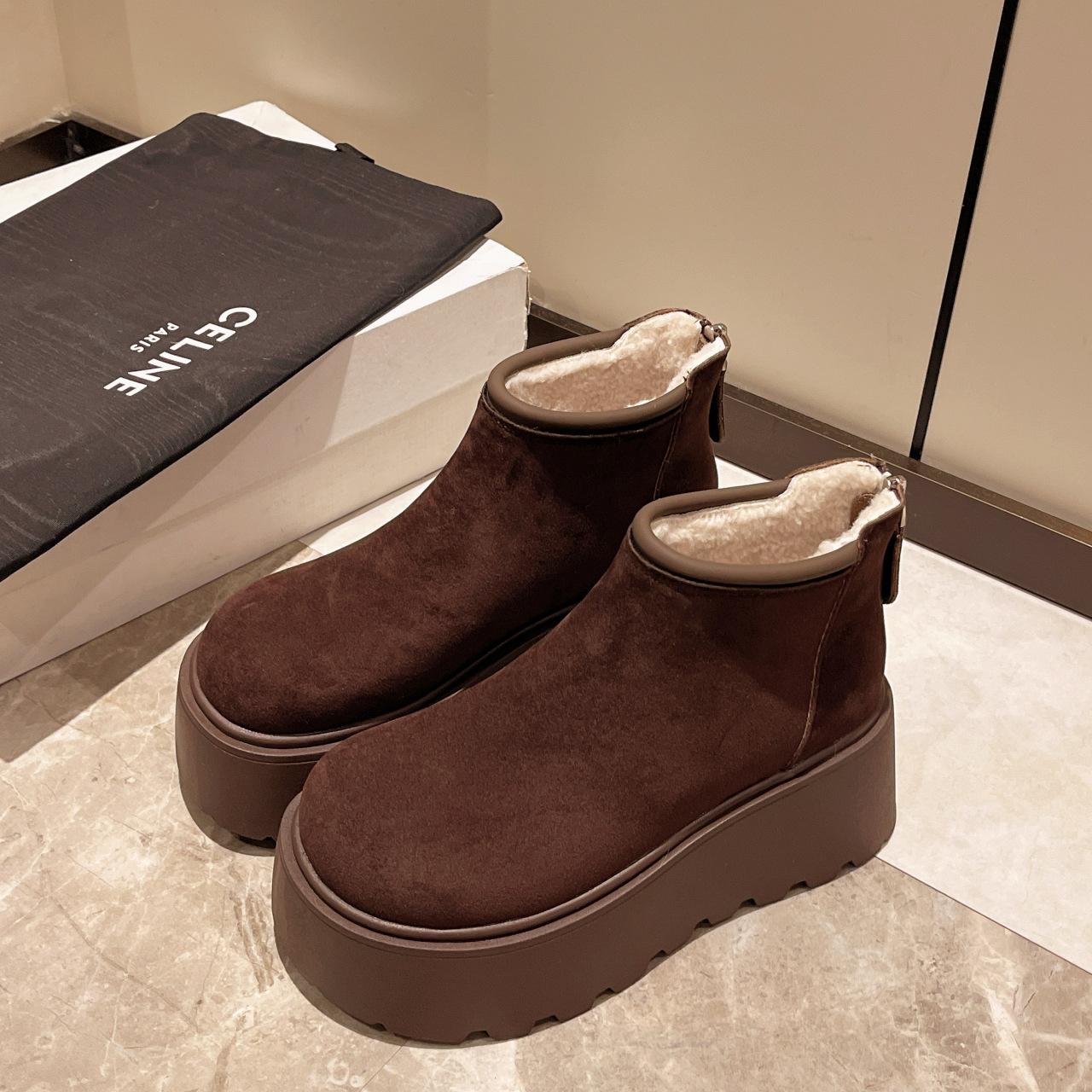 

Модные туфли на платформе-маффине, короткие ботинки, женские, осень-зима 2025, новые, с коротким голенищем, повседневные, бархатные, ботинки Мартин, зимние ботинки для женщин 40 коричневый