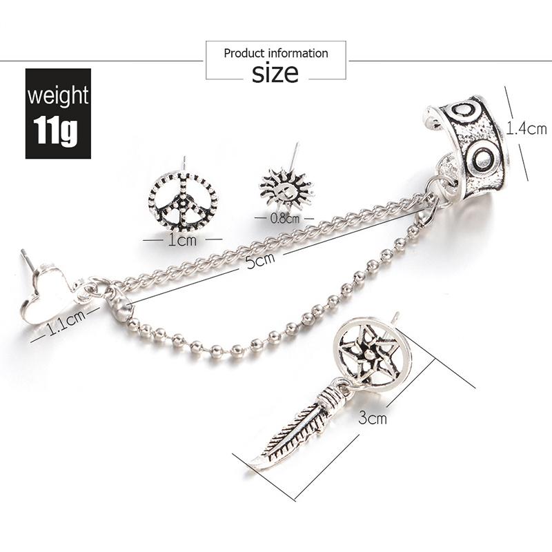 4 Pair Women Bohemian Style Crown Water Drop Chain Earring Set