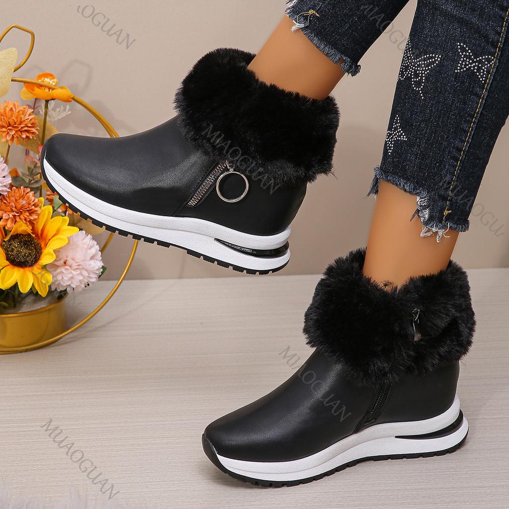 Fashion Snow Boots Female 2025 Winter New Short Tube Padded Warm Shoes for Women Casual Inner Heighten High Heels Cotton Ankle Boots