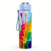 1 Stück Bunte Regenbogen-Tintenspritzer 750ml Farbige Kunststoff-Wasserflasche Auslaufsicherer Klappdeckel mit Strohhalm Für Sport, Büro, Zuhause