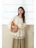 2026 Spring Women's Sweet Puff Sleeve Cardigan, Round Neck, Loose Slimming Cotton Long Sleeve Top