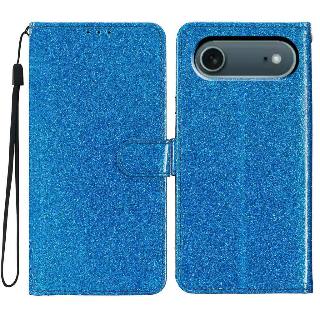 For iPhone 17 Air Wallet Case Glitter Anti-Scratch Leather Stand Phone Cover with Strap