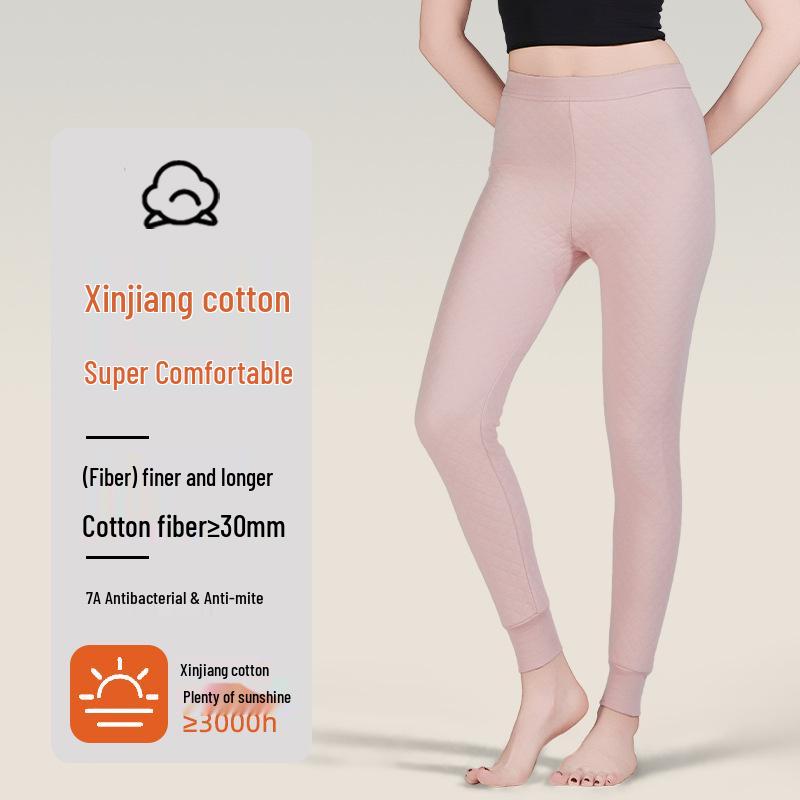 Women's Quilted 280G Pure Cotton Warm Trousers - Antibacterial Base Layer for Autumn & Winter