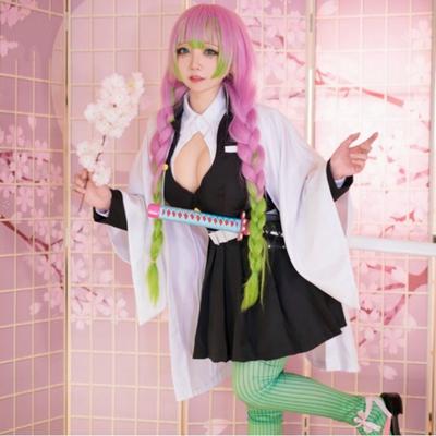 Erwachsene Kinder Dämon Slayer Kimetsu Keine Yaiba Anime Kimono Kanroji Mitsuri Cosplay Volle Set Perücke Halloween Kostüm Für Frauen Mädchen