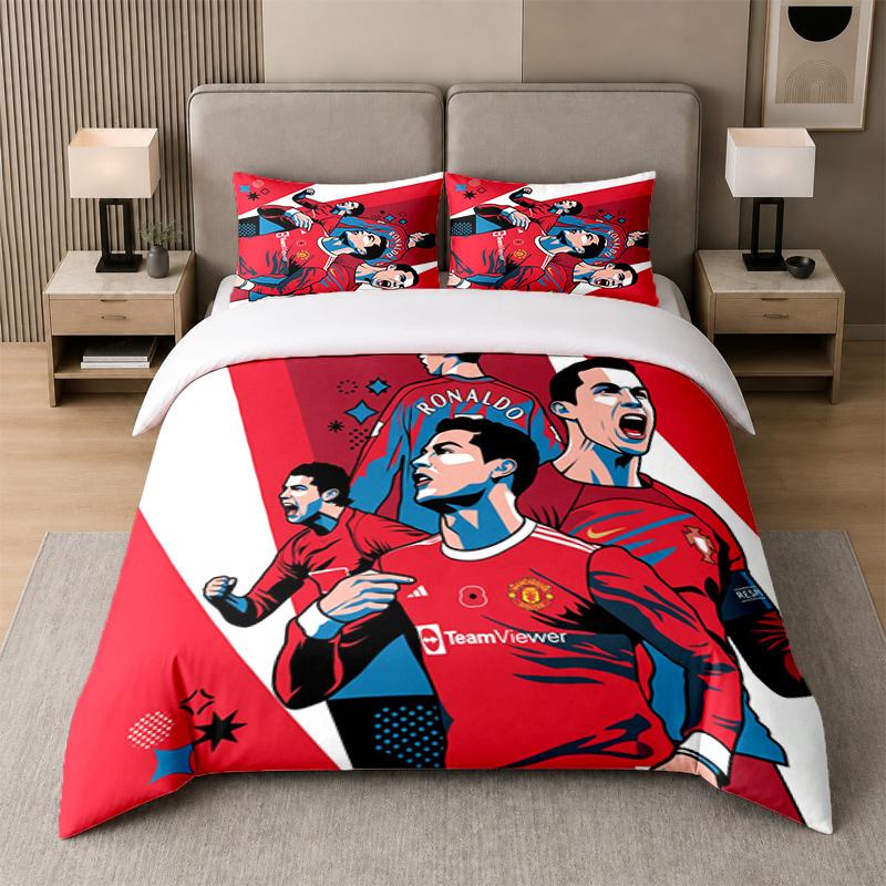3Pcs Bedding SetCristiano Ronaldo Soft Bed Sheet and Two Pillowcases Home Bedroom Decor