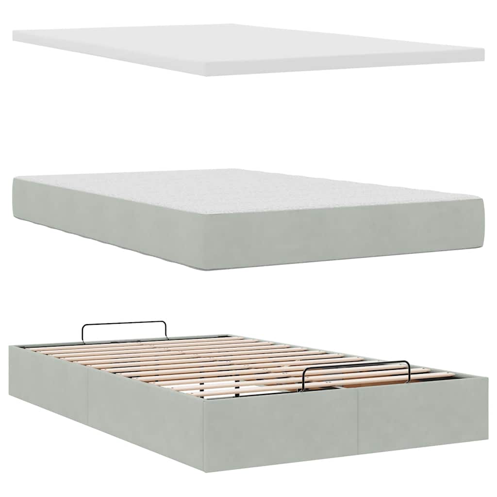 Ottoman Bed with Mattress & LEDs Light Grey 120x190 cm Velvet