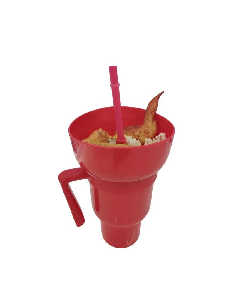 2In1 Snack Bowl Drink Cup with Straw Stadium Tumbler Water Bottle Straw Splash Proof Leakproof Portable Adults Kids Cinema Trip