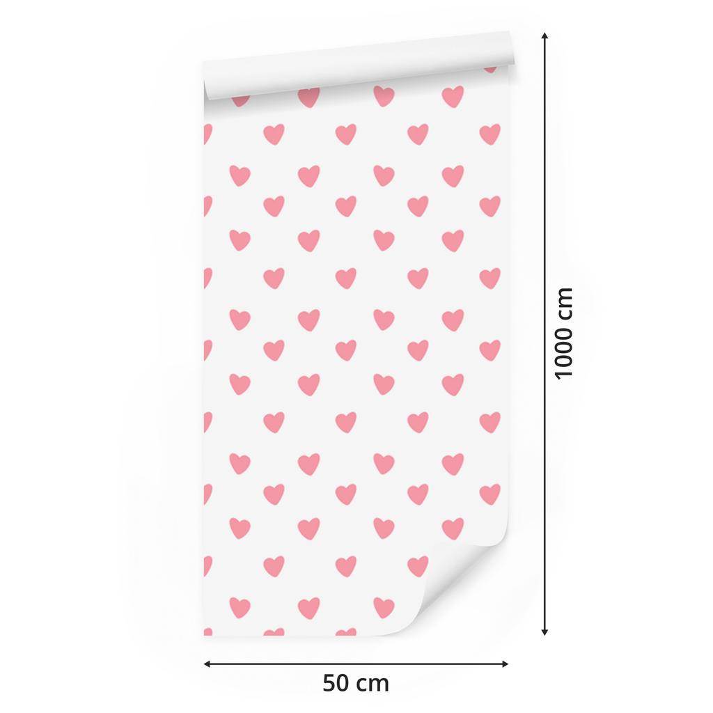 Hearts Wallpaper White and Coral 50x1000