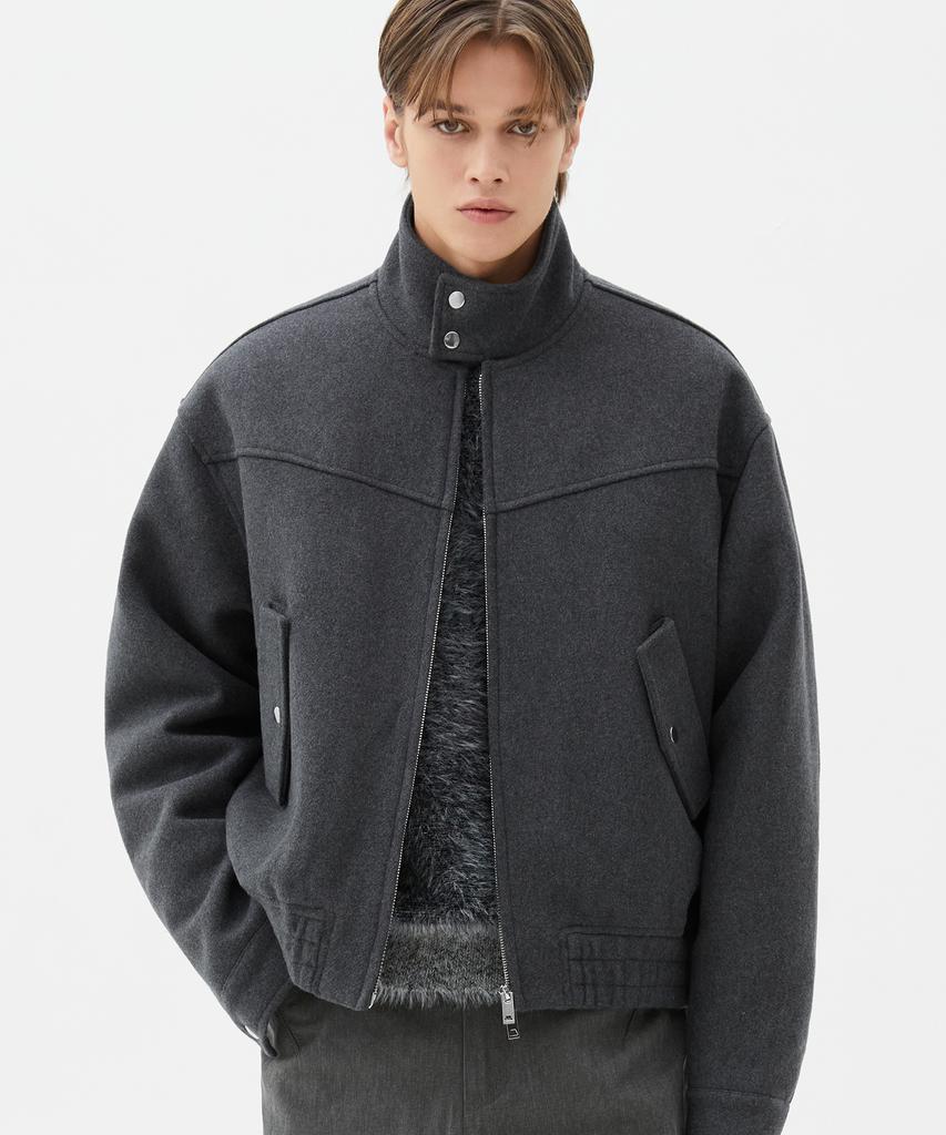 Trillion Wol Elleboogpatch 2-Weg Harrington Jas (Houtskool)