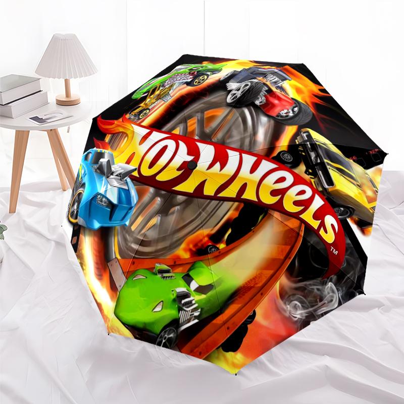 

1 шт. Автоматический складной зонт - Узор Hot Wheels, Портативный и складной дизайн с 8 спицами, Рождественские и Новогодние подарки разноцветный
