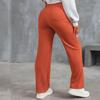 New Women High Waist Casual Straight Pants with Pockets European American Fashion Elastic Waist Button