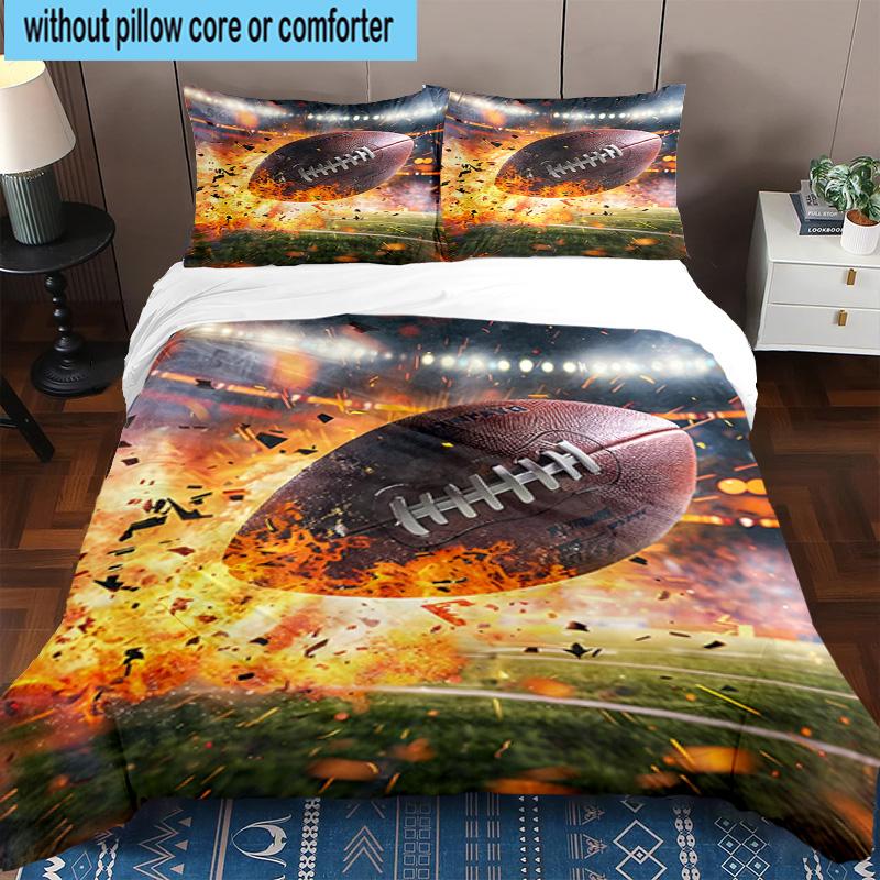Flaming Football In Action 3pcs Bedding,Including 1pc Duvet Cover And 2pcs Pillowcases Perfect for Christmas,Ideal for Bedroom, Dormitory