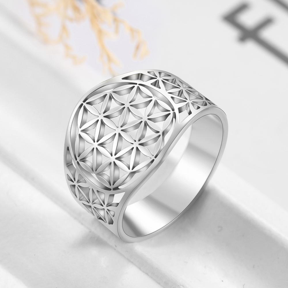 Elegant Flower of Life Rings Vintage Stainless Steel Gold Sacred Geometry Women Ring Anniversary Gift