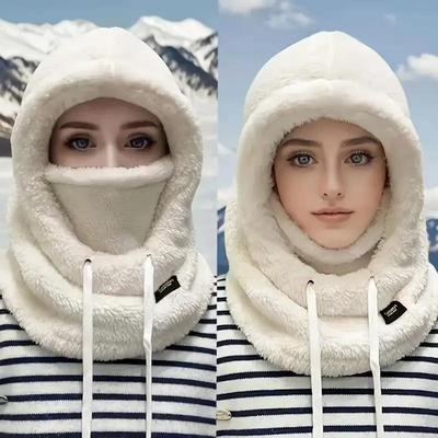 Damska zimowa czapka kominowa z podszewką z polaru i ochroną uszu - Wiatroodporna bluza do naciągania na narty i rower